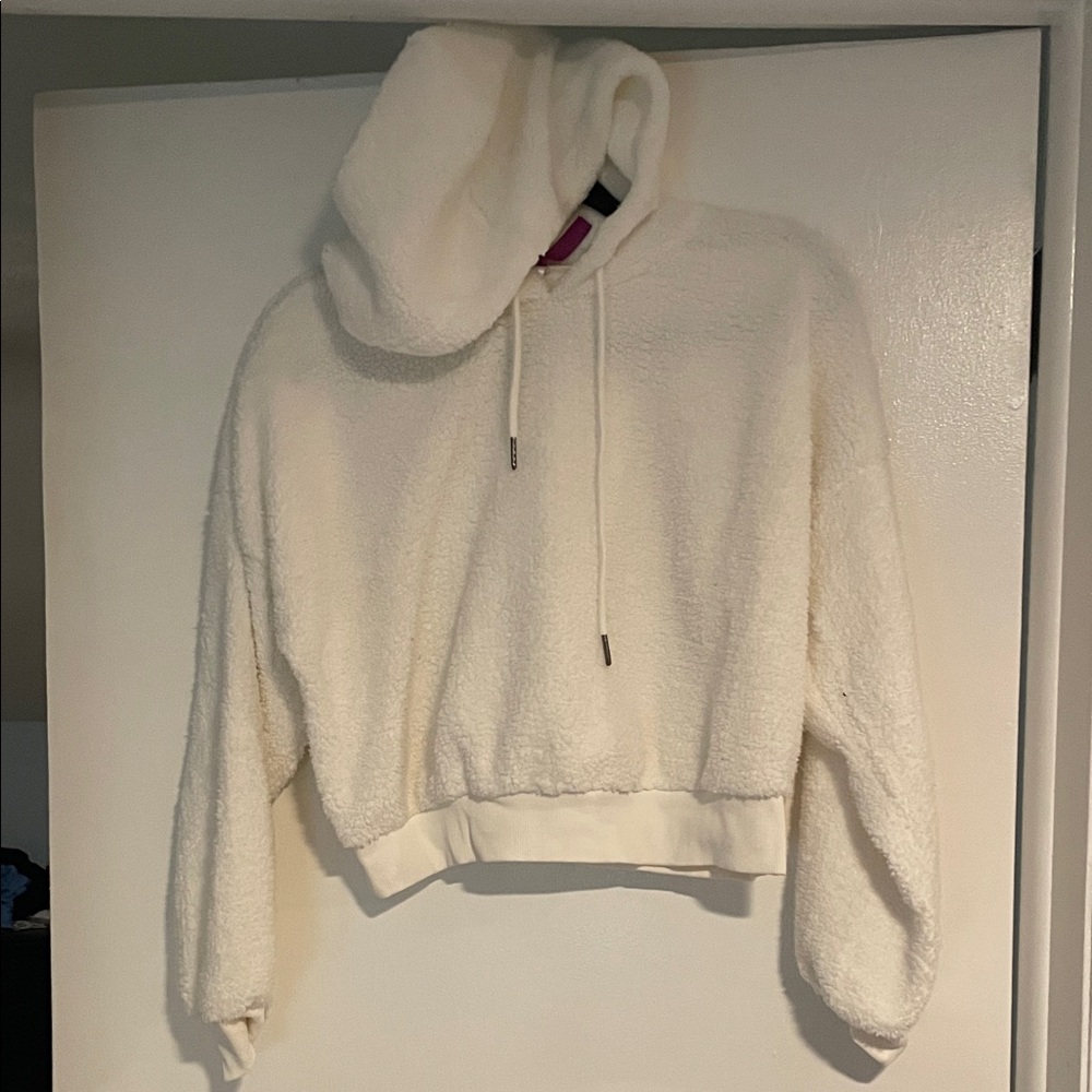 Adore Me Cream Cropped Fleece Hoodie